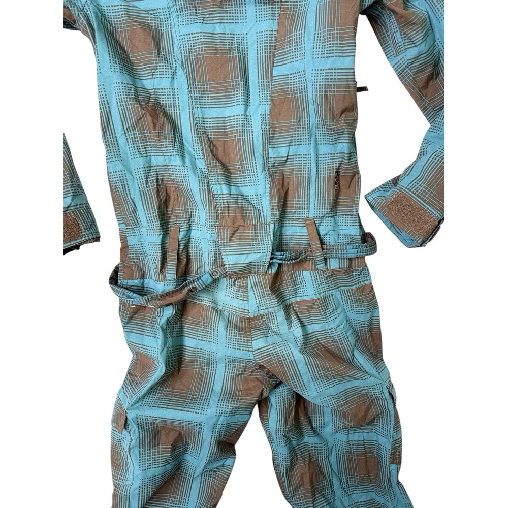 Roxy Womens Utility 5000 Snow Suit One Piece Blue Brown Plaid Ski Snowboard‎ M - Picture 2 of 16